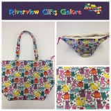 Large Tote Bag With Zip - Multi Coloured Cats Large Tote Bag With Zip - Multi Coloured Cats